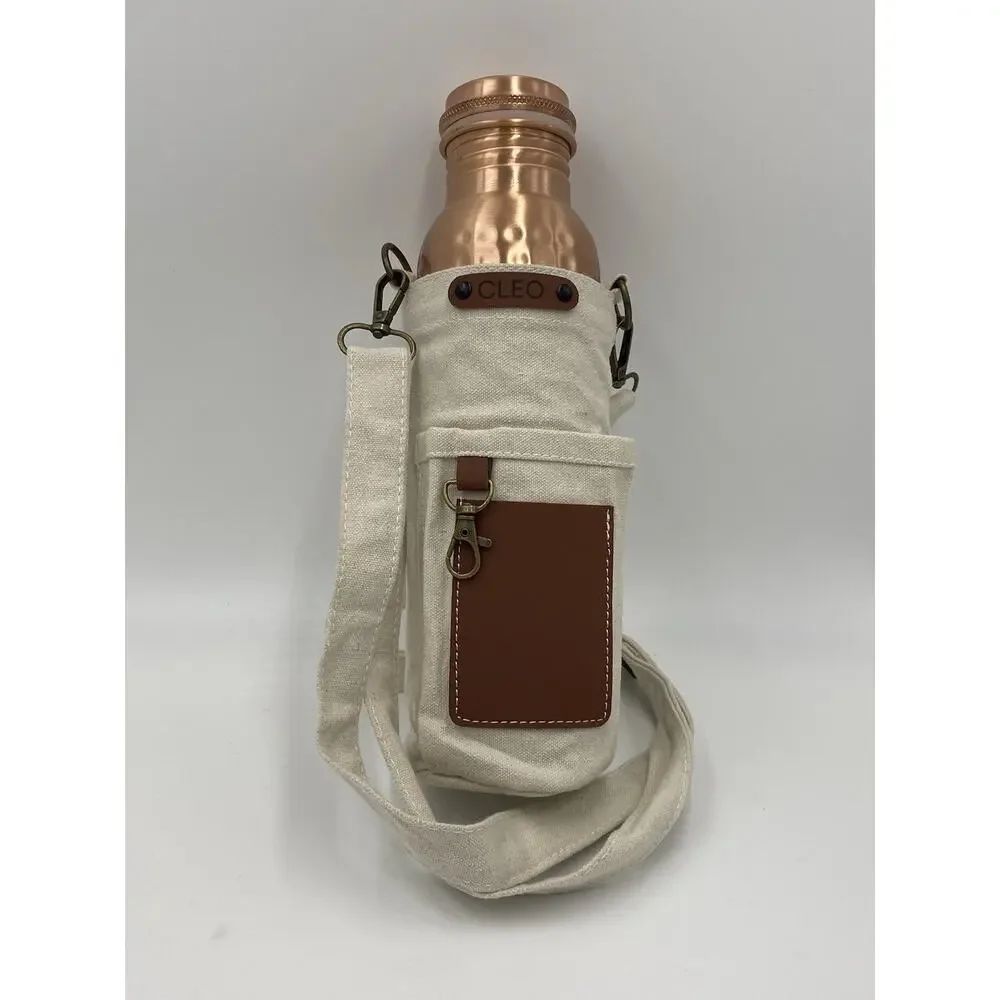 CLEO HOME Copper Water Bottle Ayurvedic Canvas Carrying Bag Holder Set Box - Picture 2 of 9
